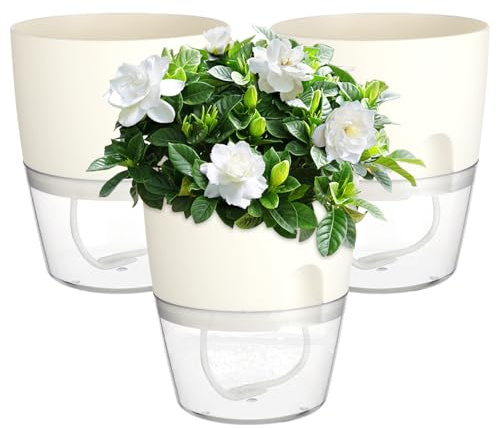 Set di vasi per erbe aromatiche da cucina, per davanzale, auto-irrigazione, set da 3 pezzi, per la cucina, 18,2 x 11 x 15,3 cm, per erbe aromatiche (bianco)