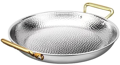 EOTRERANQ Padella for paella spagnola di 10 dimensioni, in acciaio inox, non rivestita, antiaderente, con doppi manici, padelle martellate a mano, pentole, for case o ristoranti(Silver,18cm)