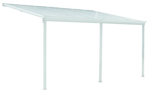 VERDELOOK | Tettoia a Pergola in Alluminio Bianca 435x303 H278 cm con Copertura in Policarbonato Alveolare UV, Tettoia da Esterno con Grondaia Integrata per Giardino e Terrazza