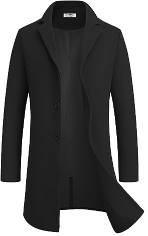 COOFANDY Herren Mantel Wintermantel Warm Herrenmantel Reverskragen Business Mantel Trenchcoat Winterjacke mit Taschen Schwarz L