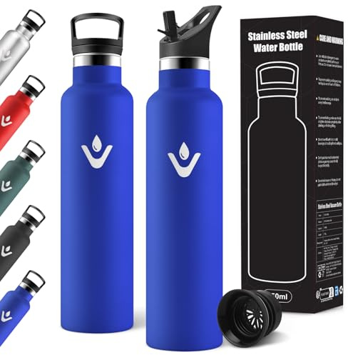 Motswedi Botella Termica 1 litro, Doble Aislamiento, Botella Agua Termica, Termo Sin BPA, Cantimplora Infantil, Reutilizable, Cantimplora para Deporte, Viaje, Escuela, Exterior, Azul Rey