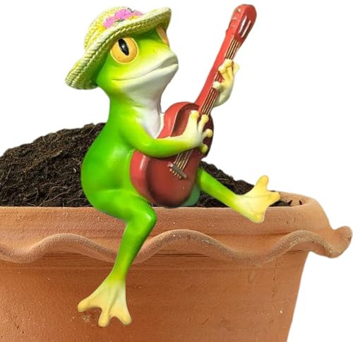 Hiemible Decorazione Rana da Giardino - Miniatura Rana con Chitarra Scultura in Resina - Decorazione Paesaggistica, Figura Animale Decorativa per il Cortile, il Soggiorno, lo Stagno, il Giardino e