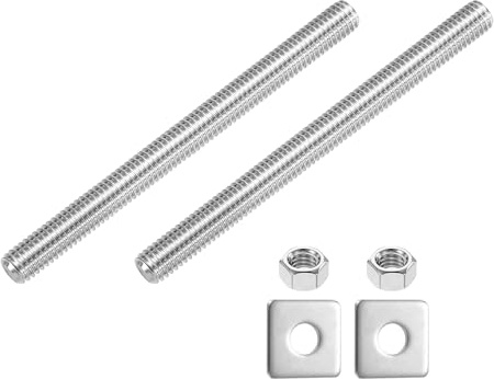 sourcing map 3/8-16 UNC Fully All Threaded Rod, 2 Pcs 304 Stainless Steel Long Threaded Screw 120mm/4.7 Length Right Hand with Square Washers for Furniture Mounting Assembly Fastening