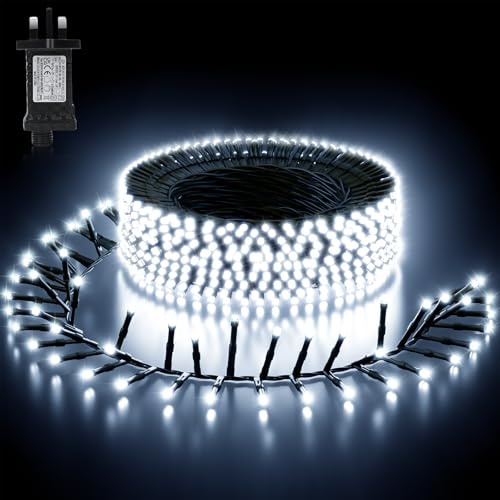 Buudala Christmas Tree Lights Cluster Lights 500 LED 7.5M, Cool White, Plug in, 8 Lighting Modes with 6 Hours On Timer, Waterproof for Indoor & Outdoor Use