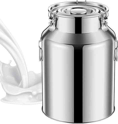 Adima Milk Cans 201 Stainless Steel Milk Transport Cans Bucket Farm Milk Transport Canister with Silicone Sealed Lid Heavy Duty Milk Transport Bucket,5L