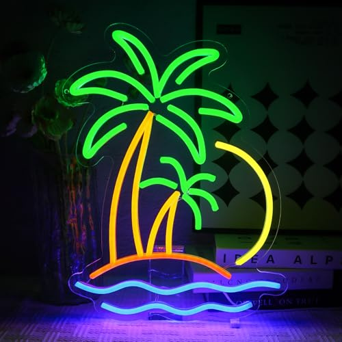 OYCGZV Tropisk palm neonskylt kokosnöt träd led neonskylt vägg strand surfing neonskylt USB LED-skylt för öl bar sovrum café klubb affärer hem pub party dekorationer