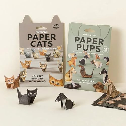 Weploda Bricolage Papier Pour ChatChien Origami, Kit Origami 3D En Papier Cats Diy, Fun 3d Paper Chat/Chien Model Origami Kit, Funny Craft Activity For Adults Kids, Diy Animal Desk Decor(Chat+Chien)