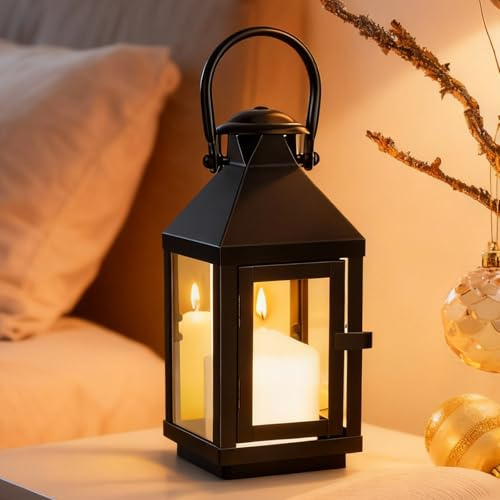 Laterne Deko Schwarz Für Draußen, Windlichter Wetterfest Kerzenlaterne, Metall Deko-Laterne Windlicht Als Balkon Garten Deko, Modern Tischdeko, Kerzenständer, Beleuchtung, Grablaterne