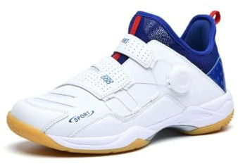 Genérico Zapatillas Deportivas Unisex de bádminton con Hebilla giratoria y Alta tracción Transpirables Zapatos para Correr(White Blue,35 EU)