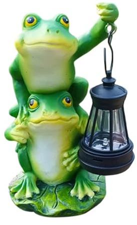 FewNvWa Figurine de Grenouille de Jardin, Décoration de Jardin Grenouille, Statue Solaire avec Lampe,