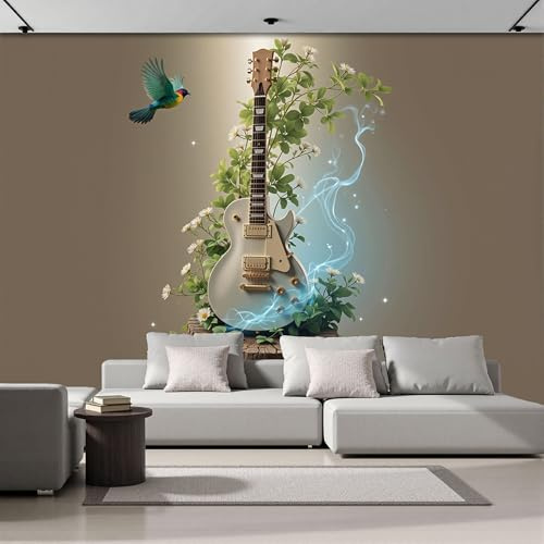 Carta Da Parati Uccelli Fumo Chitarra 200Lx140A cm Wallpaper Carta da Parati Murale 3D, Fantasia Fotomurali Moderni Per Soggiorno Camera da Letto, Decorazione 3D