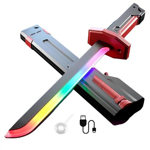 Sparkblade svärd med gnistor, LED Light Up Prop med Mist Dim Effekt, Glödande Cosplay Leksaker, Uppladdningsbara, Flintar ingår(Red)