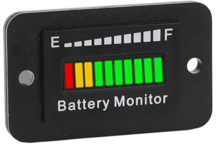 Ausla Misuratore di Monitoraggio Batteria LED 12V 24V, Materiale ABS, Indicatore di Alimentazione LED, Frequenza di Aggiornamento di 10 Secondi, Adatto per Carrello da e Tosaerba