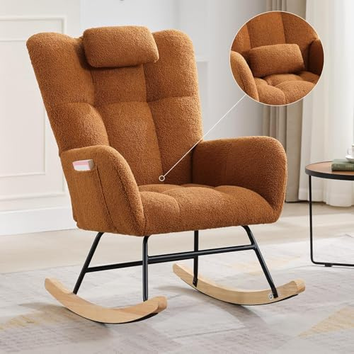 GarveeHome Rocking Chair Nursery Teddy, Upholstered Baby Fluffy Glider Rocker for Adults Small Spaces Indoor, Nursing Chairs for Living Room, Bedroom, Classroom