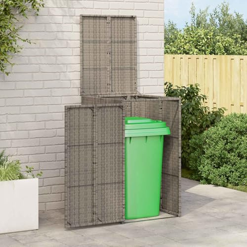 Mokuyary Boîte de Poubelle Gris 65 x 80 x 115 cm Polyéthylène, Abri de Jardin Cache pour poubelles, Conteneur d'extérieur Coffre de Rangement