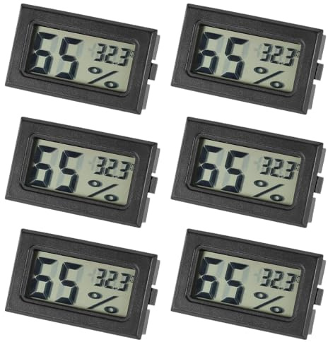 6PCS Thermometer Hygrometer, Room Digital Humidity Meter | Square Mini Temperature Humidity Gauge with Large LCD Display Celsius for House Greenhouse Baby Office Home Garden Cellar