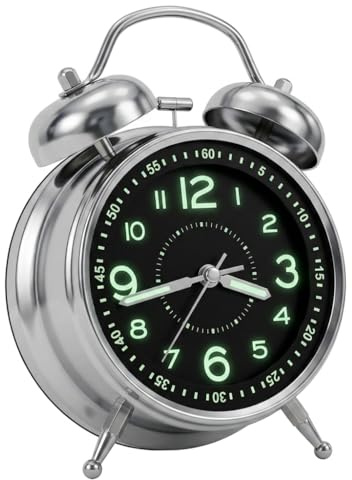 Super Loud Alarm Clock for Heavy Sleepers, Twin Bell Alarm Clock Extra Loud Ring, 4 Inch Loud Alarm Clock with Silent Non-Ticking Mechanism, Vintage Retro Design for Bedroom (Black)