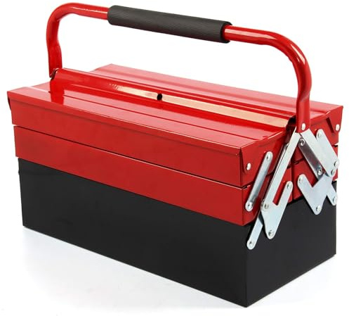 GREENSAPPIRE 3-Tier Metal Toolbox 5-Drawer Cantilever Tool Organizer, Heavy-Duty Red Steel Tool Storage Box with Carrying Handle, Portable Workshop and Garage Tool Chest for Home