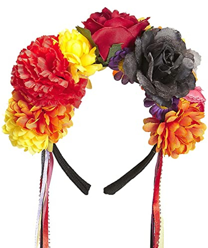 W WIDMANN MILANO Party Fashion - Blumen Haarreif Damen | Mit bunten Blumen und Bändern, Accessoire für Hippie-, Festival- und Boho-Kostüme, Karneval