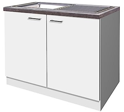 Flex-Well Spülenunterschrank LUCCA | Spülenschrank mit Spüle und Arbeitplatte | Breite 100 cm | Weiß