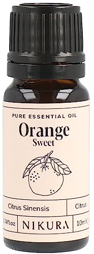 Nikura Pure Sweet Orange Essential Oil | Orange Oil for Diffusers for Home, Burner, Clean, Anxiety Relief, Mood Lifting | Great for Cleaning Spray, Skin, Soap, Candle Making | 10ml | Vegan & UK Made
