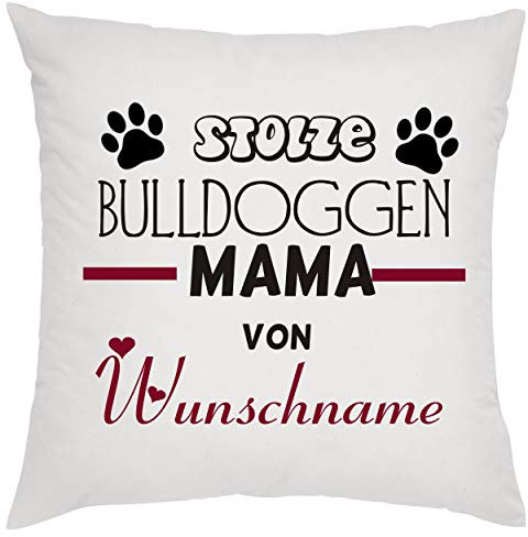Crealuxe Stolze Bulldoggen Mama von (Wunschname) Zierkissen, Sofakissen, bedrucktes Kissen, Bauwollkissen