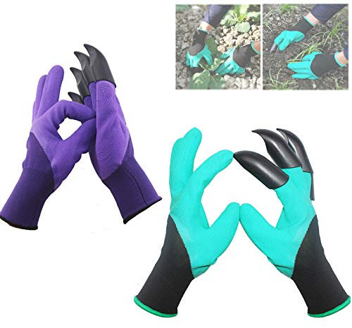 DINGZHAO 2 Pairs of Garden Gloves, Planting and Work Gloves, Garden Gardening Gloves with Digging Claws, Gardening Gloves for Household and Garden Planting Tool Gloves (Single Claw)