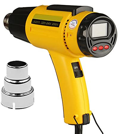Pistolet à Air Chaud avec écran LCD, 2000W Professionnel Décapeur Thermique 100-600℃, Contrôle de Précision de la température avec 2 réglages, Pour Rétrécissement de Film, Dégèlement, Enlever Peinture