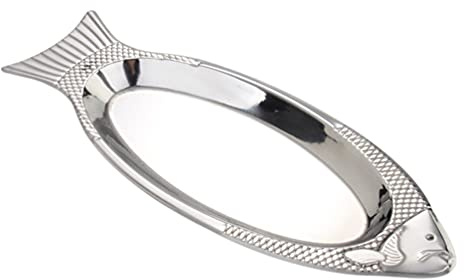Cabilock Fish Shaped Plate with Magnetic Fish Disk 13.38In Stainless Steel Serving Tray for Kitchen Food Presentation and Entertaining