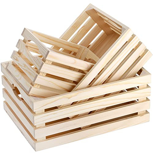 ZENFUN Lot de 3 caisses en bois avec poignées découpées - Décoration faite à la main - Panier de rangement pour la maison - 3 tailles