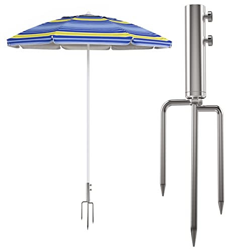 LEcylankEr Base per Ombrellone Supporto per Ombrellone con Ancoraggio a Terra, Supporto Rimovibile per Ombrellone per Pesca, Giardino, Spiaggia (Argento)