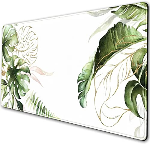 Niedliche Schreibtischunterlage, grünes Blatt, Schreibtischunterlage, Gaming-Mauspad, tropische Pflanzen, komplette Schreibtischmatten, Schreibtischschutzmatte für Desktop 80x40 cm