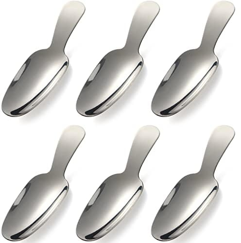 Dessert Spoon 6 Pcs Stainless Steel Salt Spoon Short Handle Coffee Scoop Mini Tea Spoons for Small Jars, Sugar, honey, Spice, Ice Cream, Milk Powder (Silver)