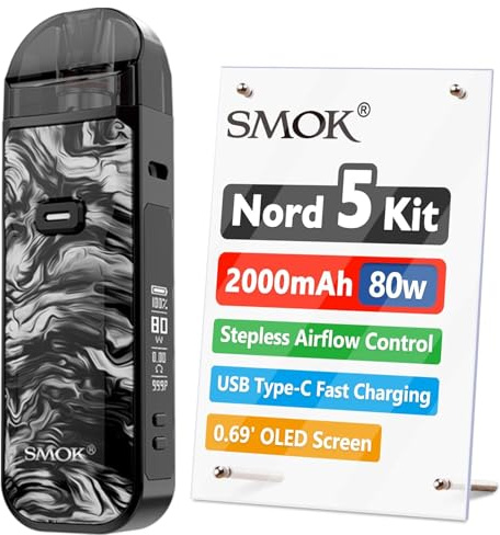 SMOK Nord 5 Kit |Smok Nord 5 Pod Mod Kit 80W Vape Kit Built in 2000mAh Battery Fit 5ml Nord 5 Cartridge RPM 3 Mesh Coil (0.15Ω / 0.23Ω）No Nicotine