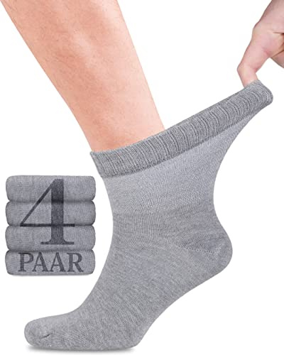 Fiera Besa Lot de 4 paires de chaussettes diabétiques en bambou avec lycra pour homme - Hauteur cheville - Sans couture à la base des ongles