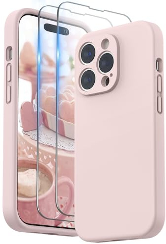 SURPHY Cover per iPhone 14 Pro Max 6,7 Pollici, con Vetro Temperato, Custodia in Silicone Antiurto per iPhone 14 Pro Max con Protezione per Ogni Lente Full Body Protettiva Case, Rosa sabbia