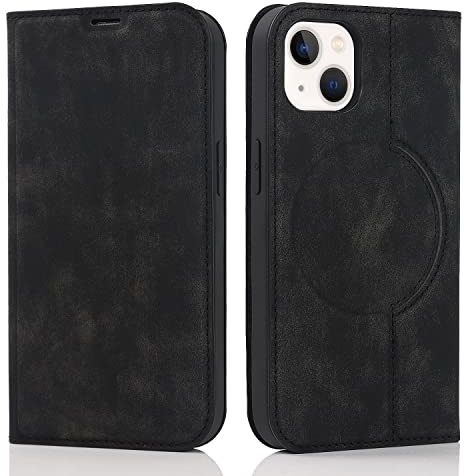 QLTYPRI Hülle für iPhone 14 Plus Kompatibel mit MagSafe, Ledertasche Handyhülle [RFID Schutz] Flip Case mit Kartenhalter Ständer Magnet Klapphülle für iPhone 14 Plus - Schwarz