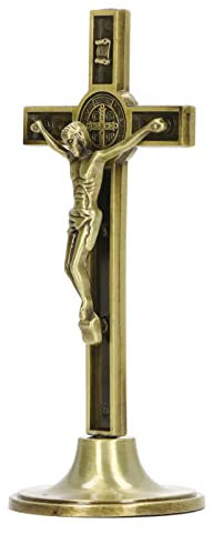 Cuque Jesus Kreuz, Stehendes Zinklegierungsmetall Kreuz Kruzifix Wandkreuz Wandkreuz Katholisch für Tischdekor für diverse Anlässe, ca. 4,7 x 5,2 x 12 cm