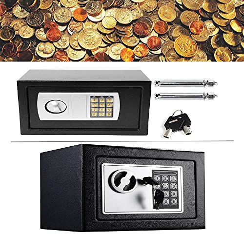 Tresor 8.5L Wasserdichter Klein Elektronischer Safe mit 2 Dringend Schlüssel, 2 Doppelstahlbolzen Möbeltresor Tresor Klein, Möbelsafe, Stahltresor für Zuhause Ausweise Geld Wertsachen