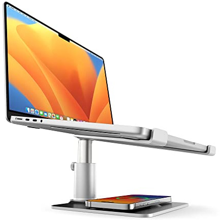 Twelve South HiRise Pro pour Ordinateurs Portables et MacBook | Support Ergonomique réglable en Hauteur avec Base de Chargement sans Fil MagSafe (Argent)