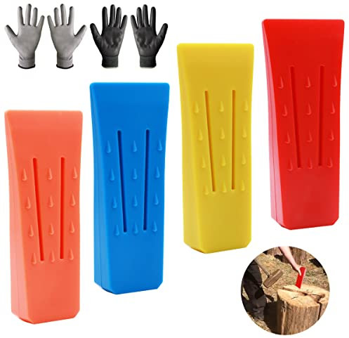 UptVin 4 Stück Kettensägen Fällkeil Set, Baum-Fällkeil, Spaltkeil für Holz, ABS-Kunststoff Holzspaltbaum Schneidekeil, 2 Double Gloves, Fällkeil Kunststoff für kontrollierten Fällen von Bäumen