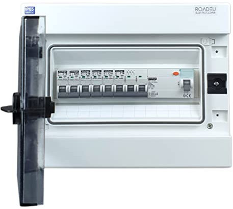 RoadEu - Centralino e quadri di distribuzione da parete - Completo con Interruttore Differenziale 40A 4P - 16A fusibile automatico C 3P e 1P, Scatola fusibili IP65 esterna