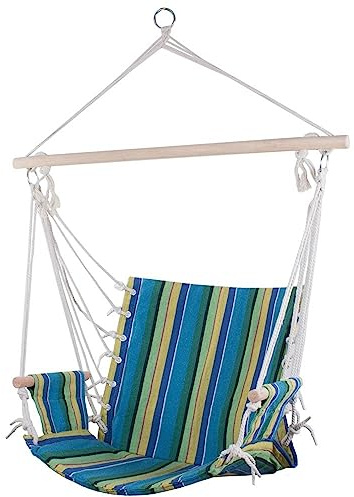 Verk Group Amaca Sedia Sospesa Dondolo da Giardino Multicolor Brasiliana con Telaio Barra Antirollio e Braccioli in Legno Interno ed Esterno Campeggio da Appendere