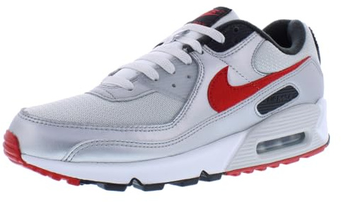 NIKE Air Max 90 Men's Trainers Sneakers Fashion Shoes DX4233 (Photon Dust/Metallic Silver/Black/University Red 001) UK8 (EU42.5)