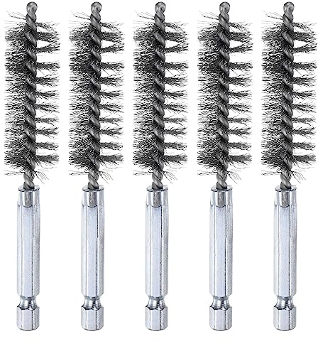 sourcing map 5pcs 304 Inox Acier Alésage Brosse 16mm Diamètre 4  Long Nettoyage Tordu Fil Brosse avec Manche 1/ 4 Hex Tige pour Tubes, Ports, Roulements