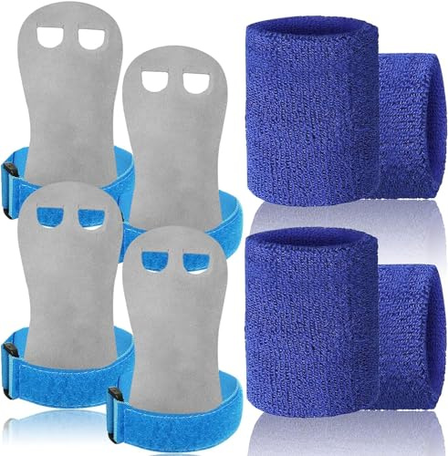 FINGER TEN Sporthandschuhe Kinder GymnastikHandschuhe Mädchen Jugend Reckhandschuhe Griffe Gymnastikgriffe 2 Paar mit Armbänder, Gymnastik Stangengriffe Handflächenschutz für Fitness (Blau, M)