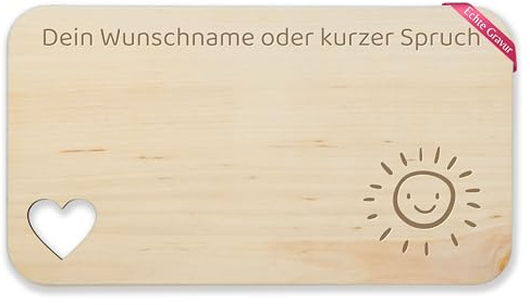 Geschenk mit Namen personalisiert by Shirtracer Frühstücksbrettchen Holz Herz Wunschtext Sonne Sonnen Sonnenschein Motiv Name Text Spruch individuelle Gravur 22 5x12 5 - selbst gestalten motive SB02