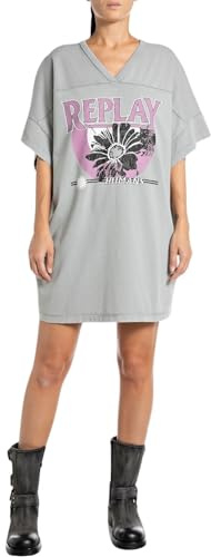 Replay Damen Kleid Kurzarm T-Shirt-Kleid, Grau (City Grey 605), S