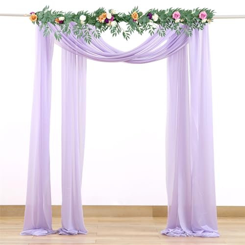FANSU Set mit 2 Stück Vorhang Hochzeitsbogen, Querbehang Freihanddeko Chiffon Tüll Stoff Deko Vorhang Hochzeit Querbehang Deko Gardinen für Party Zeremonie (Helles Lila,2.4x32.8ft/75x1000cm)