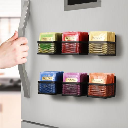 JUNLYNEST Magnetic Tea Bag Organizer - 6-Piece Metal Tea Organizer for Refrigerator, Kitchen Shelf and Counter, Stylish & Space Saving Tea Organizers and Storage
